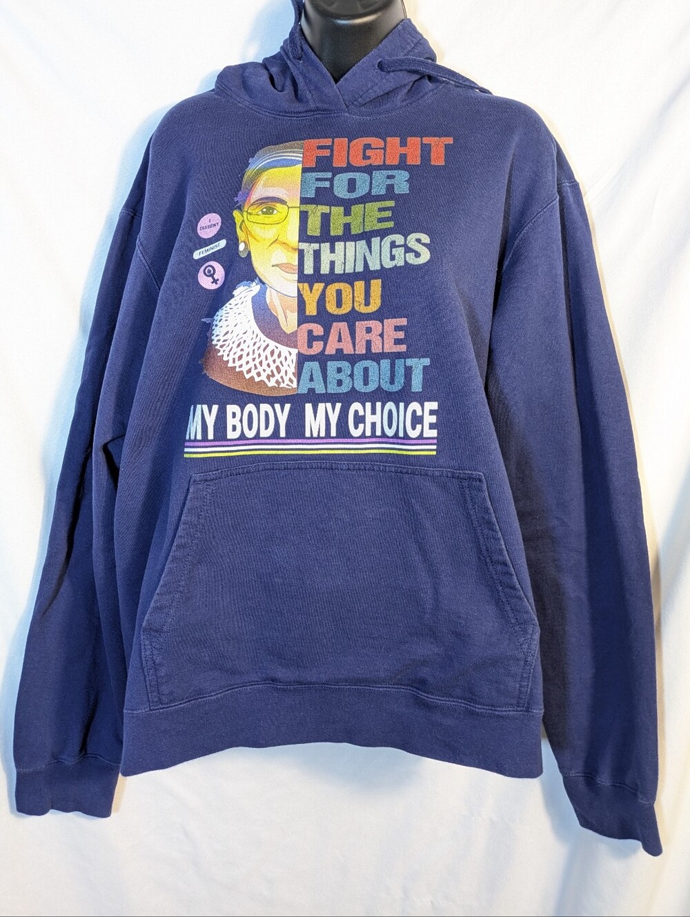 RBG Feminism Graphic Pullover Sweatshirt Port & Company Blue Streetwear Sz L